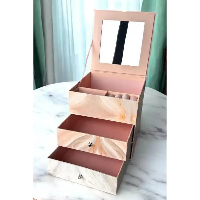 Pembe Renk Ayna Ve Çekmece Detaylı Takı Organizeri