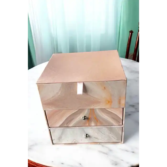 Pembe Renk Ayna Ve Çekmece Detaylı Takı Organizeri