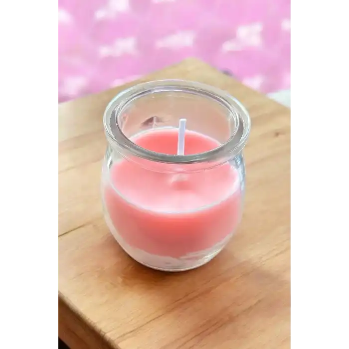 Pembe Renk Bardakta Kokulu Dekoratif Mum