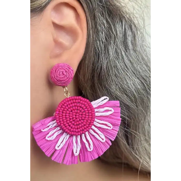 Pembe Renk Çiçek Figürlü Küpe (Çift)