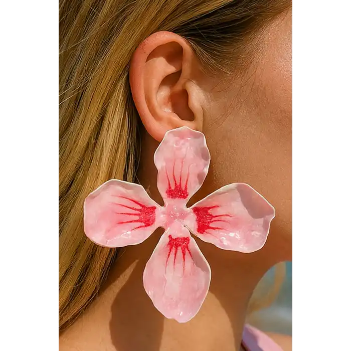 Pembe Renk Çiçek Figürlü Küpe (Çift)