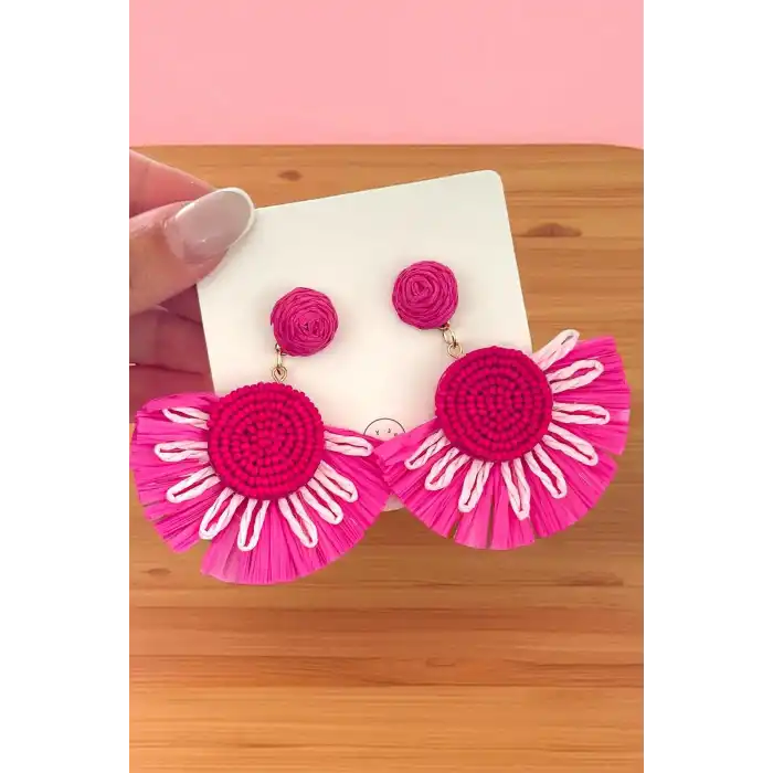 Pembe Renk Çiçek Figürlü Küpe (Çift)