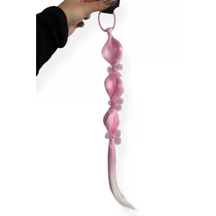 Pembe Renk Çiçek Figürlü Saç Detaylı Lastik Toka