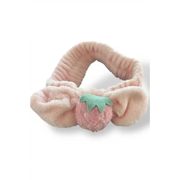 Pembe Renk Çilek Figürlü Peluş Saç Bandı