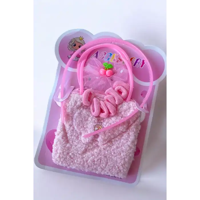 Pembe Renk Çocuk Çanta Toka Taç Set