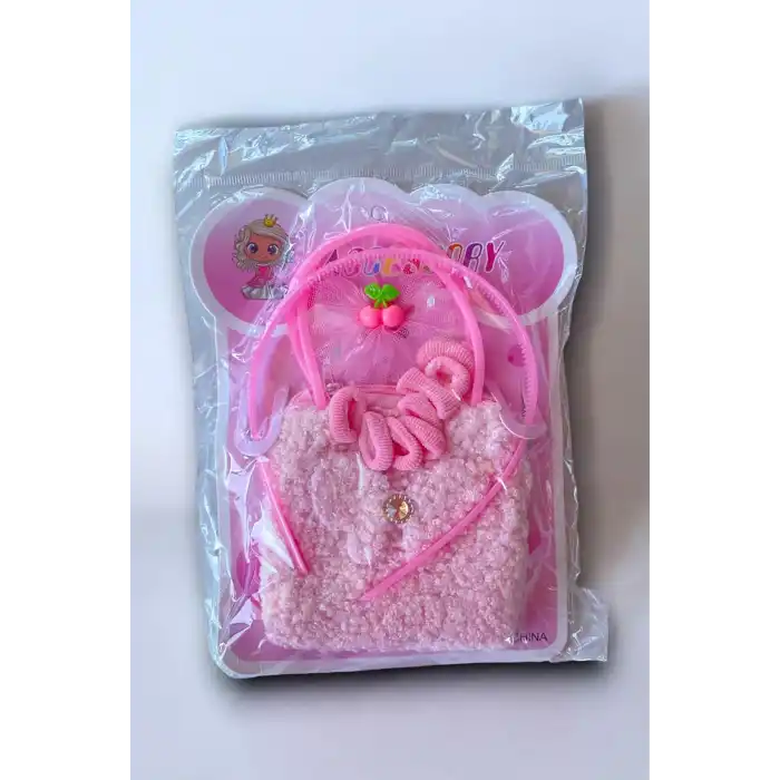 Pembe Renk Çocuk Çanta Toka Taç Set