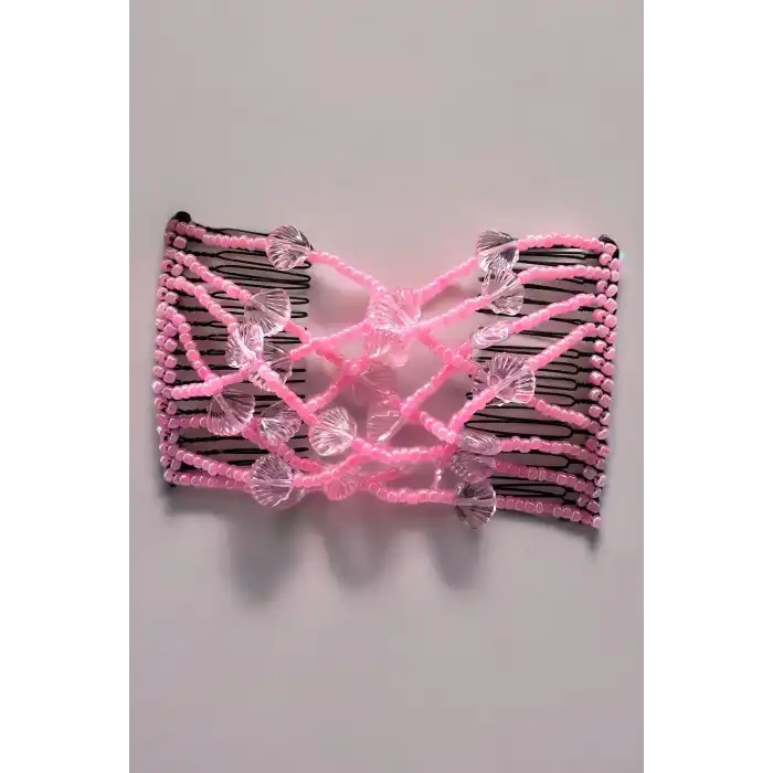 Pembe Renk Deniz Kabuğu Figürlü Tel Tarak Toka