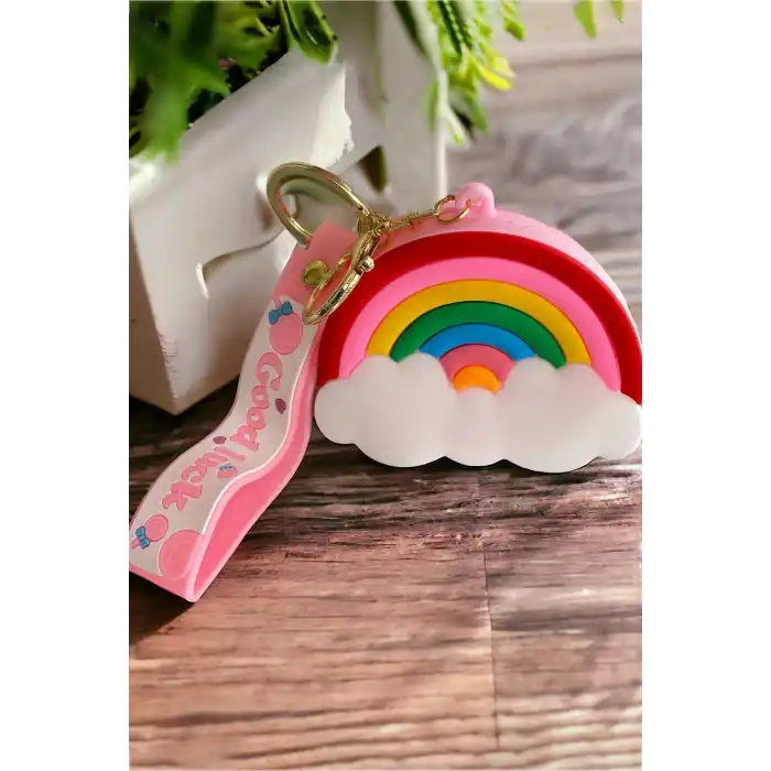 Pembe Renk Gökkuşağı Figürlü Cüzdan/ Anahtarlık