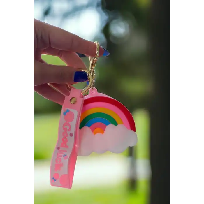 Pembe Renk Gökkuşağı Figürlü Cüzdan/ Anahtarlık