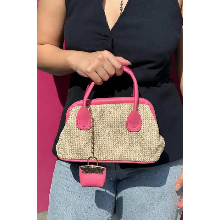 Pembe Renk Hasır Kadın Çanta