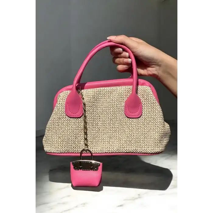 Pembe Renk Hasır Kadın Çanta