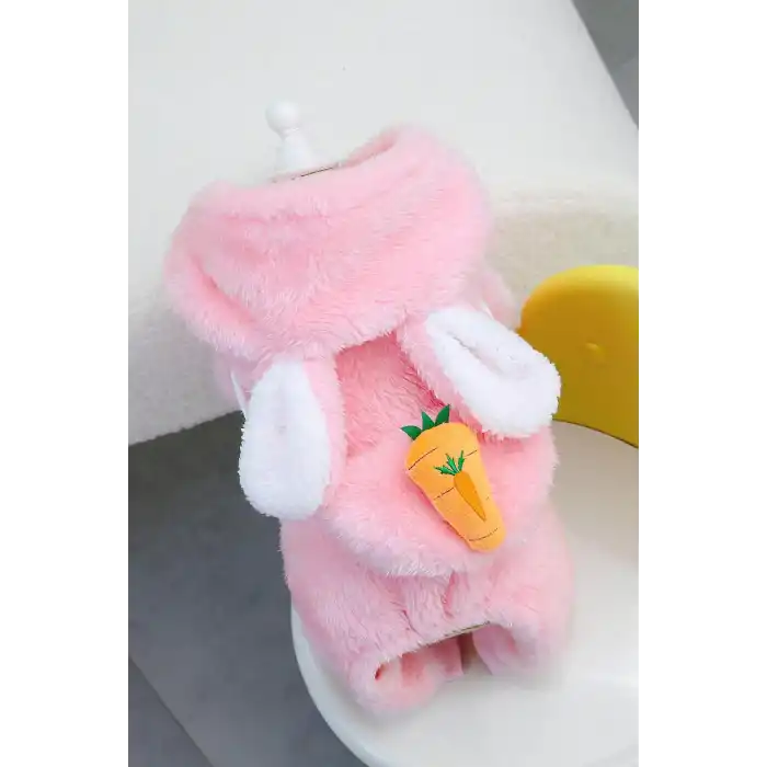 Pembe Renk Havuç Figürlü Çanta Detaylı  Peluş XL Köpek Tulum