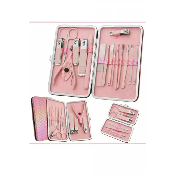 Pembe Renk Hologramlı Manikür/ Pedikür Kutulu Törpü Set