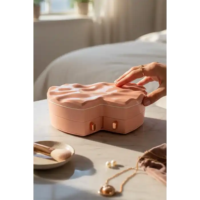 Pembe Renk Kalp Figürlü Aynalı Çekmeceli Takı Organizeri