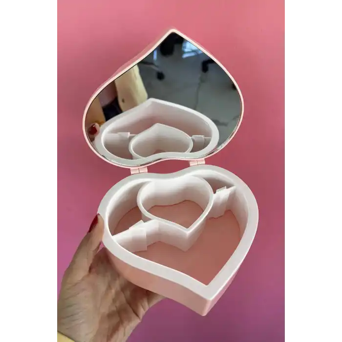 Pembe Renk Kalp Figürlü Aynalı Takı Organizeri