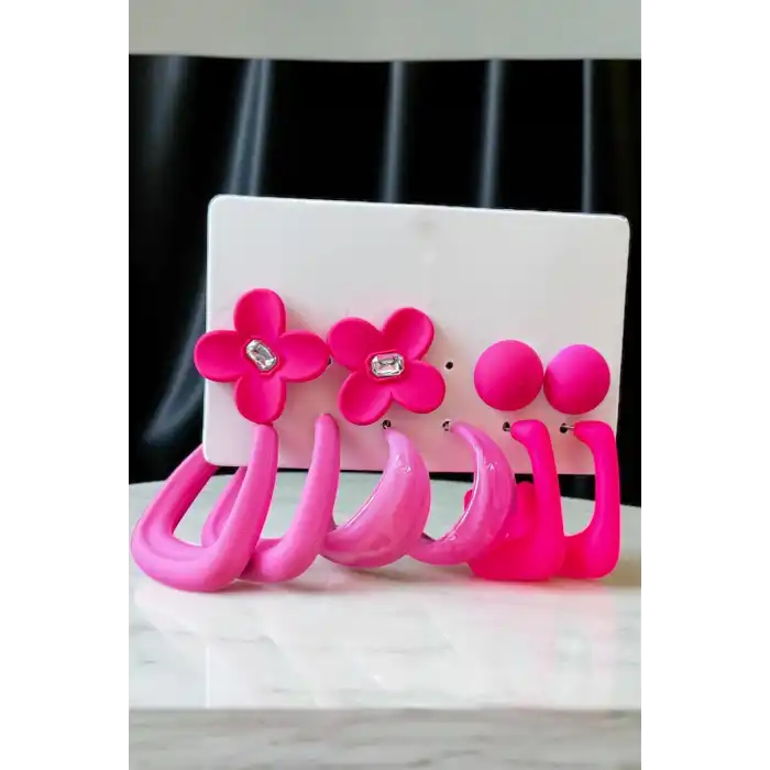 Pembe Renk Karışık Figürlü Küpe Set