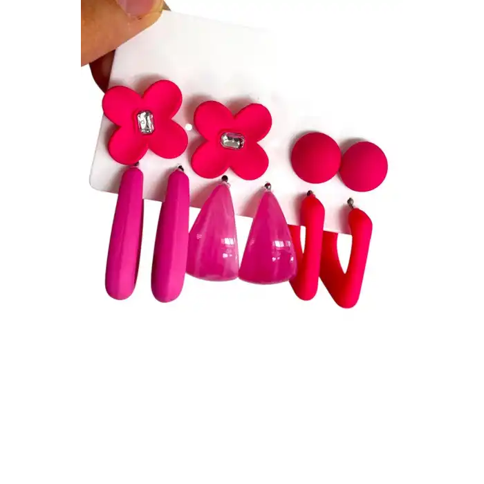 Pembe Renk Karışık Figürlü Küpe Set