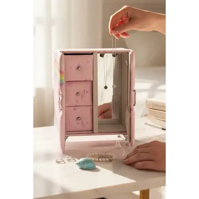 Pembe Renk Karışık Figürlü Takı Dolabı/Organizer