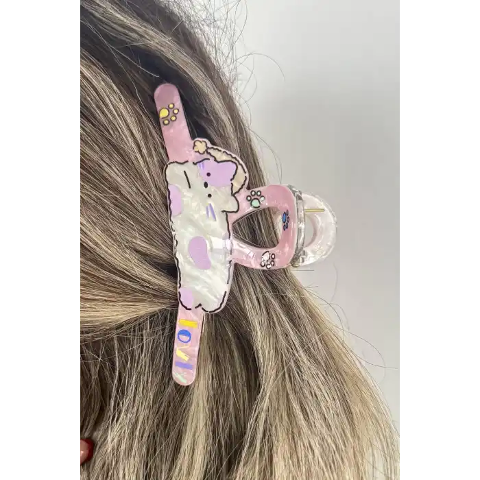 Pembe Renk Kedi Figürlü Kemik Mandal Toka