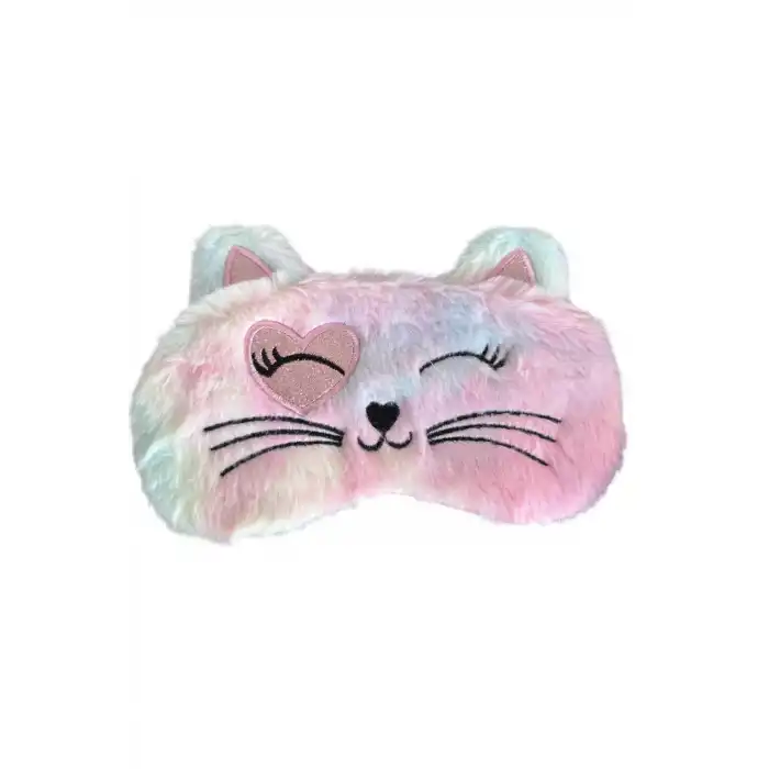 Pembe Renk Kedi Figürlü Peluş Uyku Bandı