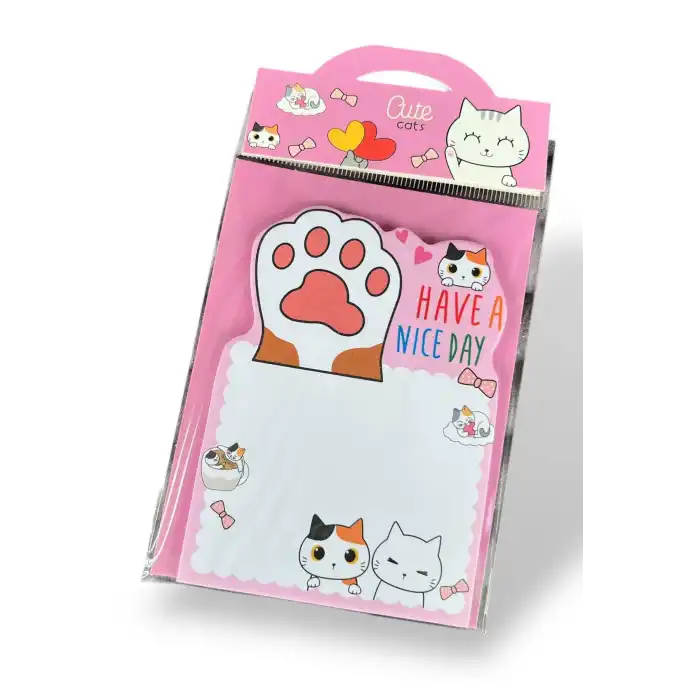 Pembe Renk Kedi Figürlü Yapışkanlı Not Kağıdı