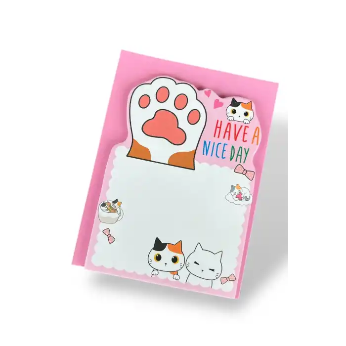 Pembe Renk Kedi Figürlü Yapışkanlı Not Kağıdı