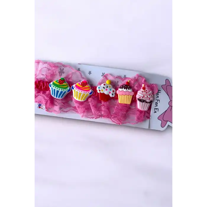 Pembe Renk Kek Figürlü Çocuk Saç Bandı