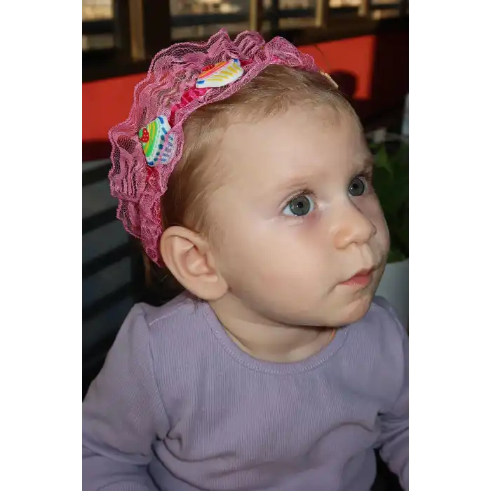 Pembe Renk Kek Figürlü Çocuk Saç Bandı