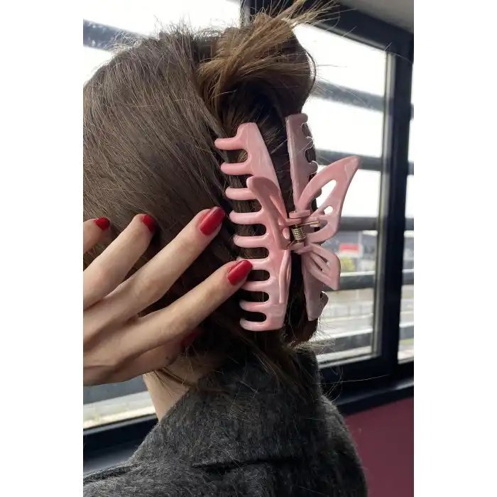 Pembe Renk Kelebek Figürlü Kemik Mandal Toka