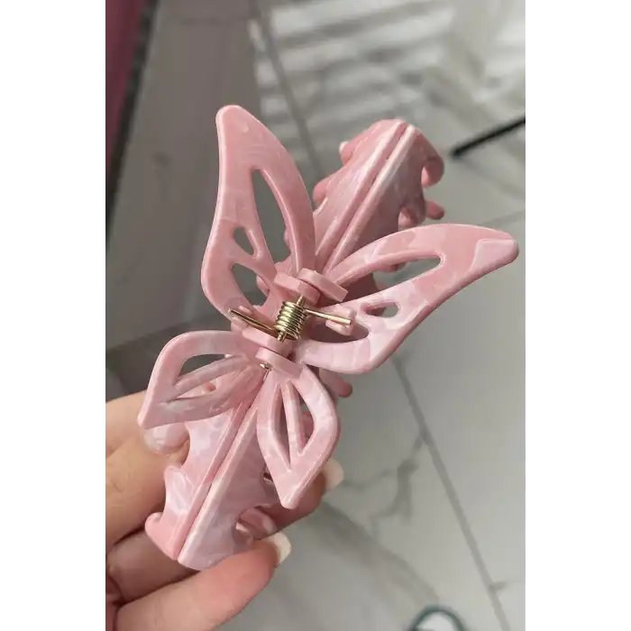 Pembe Renk Kelebek Figürlü Kemik Mandal Toka