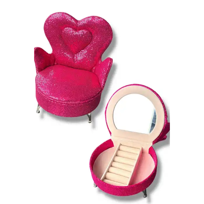 Pembe Renk Koltuk Figürlü Sim Detaylı Takı Kutusu
