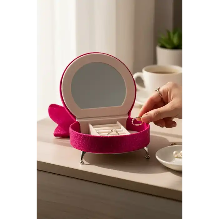 Pembe Renk Koltuk Figürlü Sim Detaylı Takı Kutusu