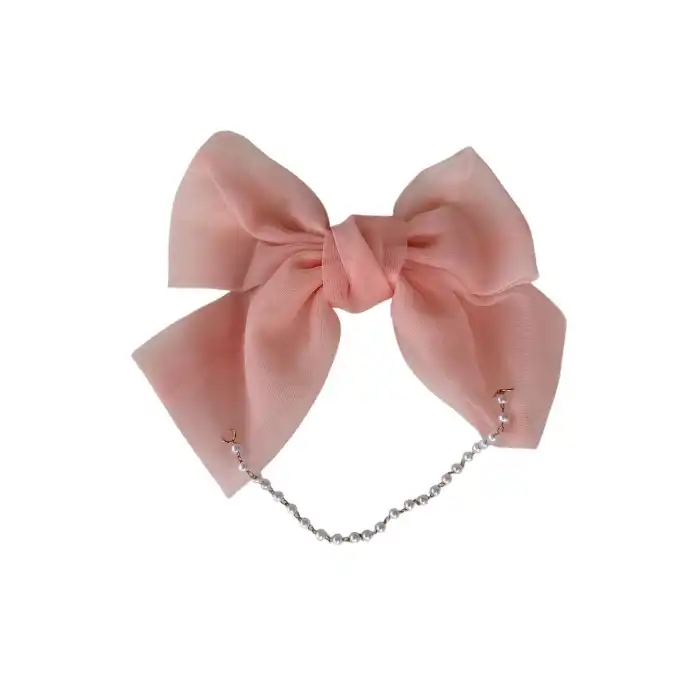 Pembe Renk Kurdele Figürlü İnci Detaylı Otomat Toka