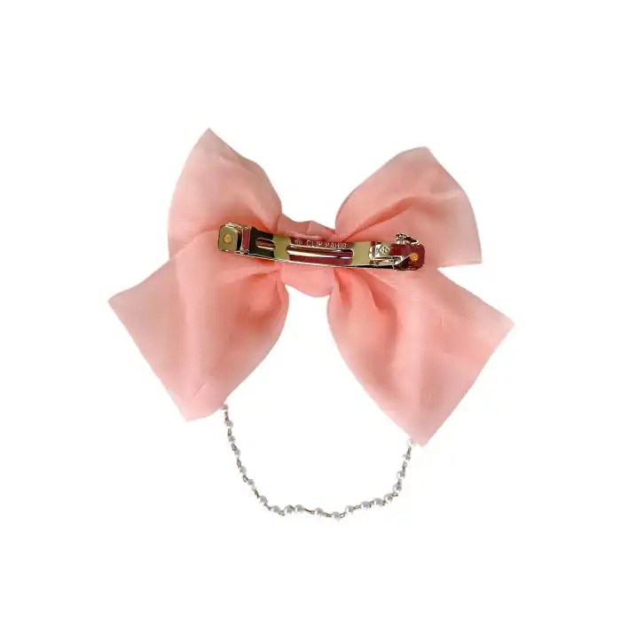 Pembe Renk Kurdele Figürlü İnci Detaylı Otomat Toka