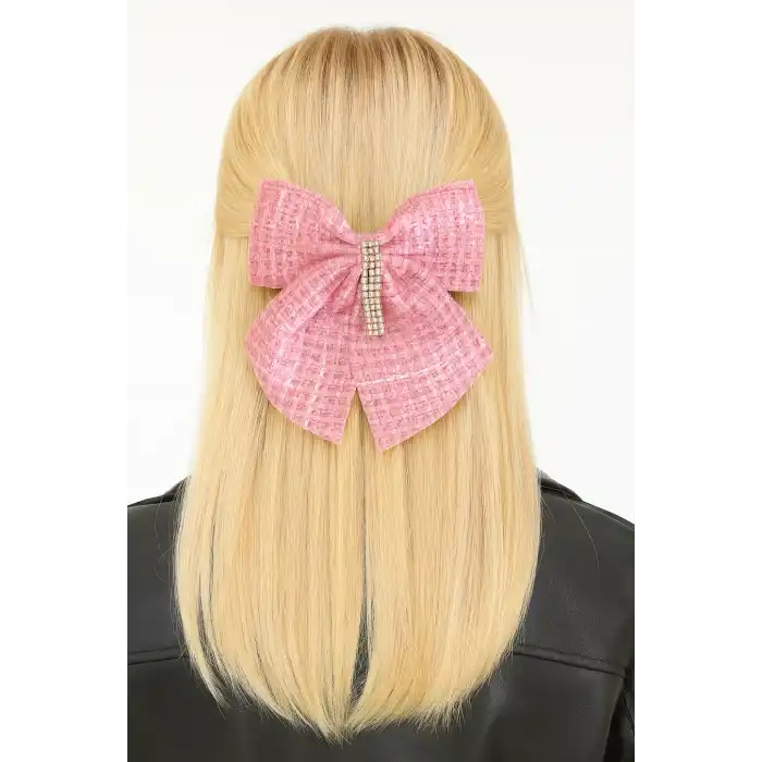 Pembe Renk Kurdele Figürlü Taş Detaylı Otomat Toka