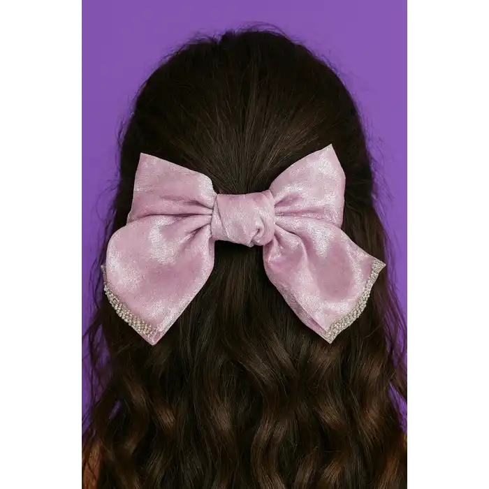 Pembe Renk Kurdele Figürlü Taş Detaylı Otomat Toka