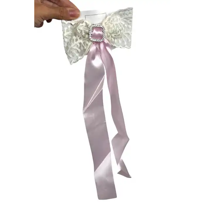 Pembe Renk Kurdele Figürlü Taş Detaylı Otomat Toka