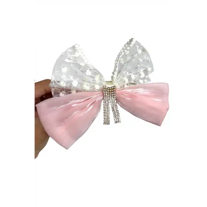 Pembe Renk Kurdele Figürlü Taş Detaylı Otomat Toka