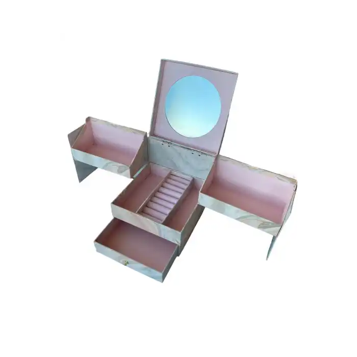 Pembe Renk Kutulu Ayna Detaylı Takı Organizer