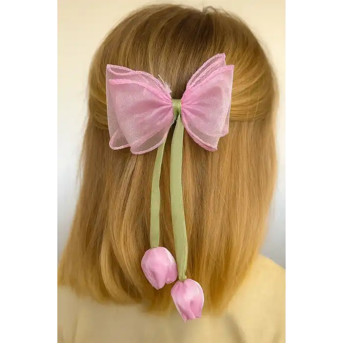 Pembe Renk Lale Figürlü Otomat Toka