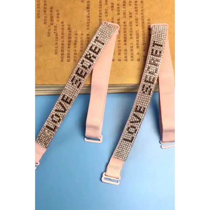 Pembe Renk Love Secret Yazılı Taş Detaylı Sütyen Askısı