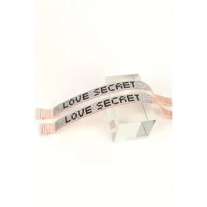 Pembe Renk Love Secret Yazılı Taş Detaylı Sütyen Askısı