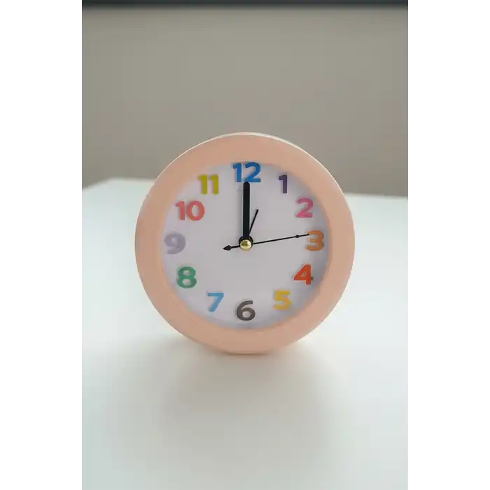 Pembe Renk Mini Dekoratif Alarmlı Yuvarlak Masa Saati