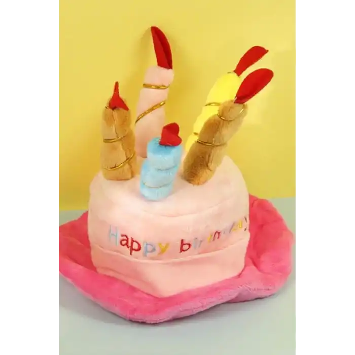 Pembe Renk Mum Figürlü Happy Birthday Yazılı Kedi Köpek Şapkası