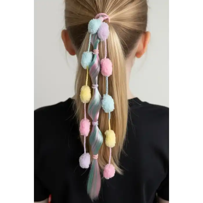 Pembe Renk Saç Detaylı Lastik Toka