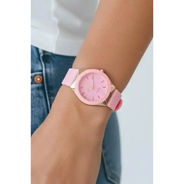 Pembe Renk Silikon Kordonlu Kadın Saat