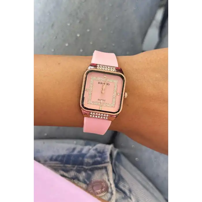 Pembe Renk Silikon Kordonlu Kadın Saat