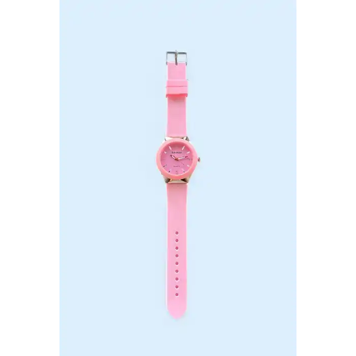 Pembe Renk Silikon Kordonlu Kadın Saat