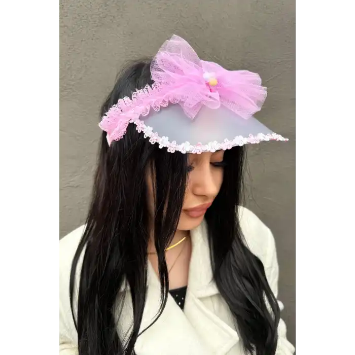 Pembe Renk Taçlı Vizör Şapka