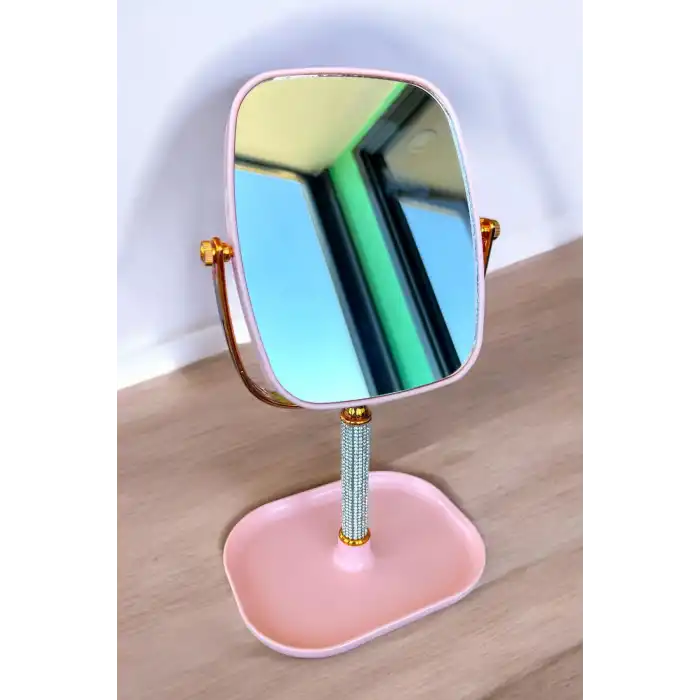 Pembe Renk Takı Standlı Dönebilen Masa Aynası